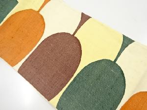 アンティーク　藤田織物製　手織り紬抽象正絹模様織り出し袋帯（材料）